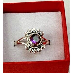 New 925 Silver Mystic Topaz Ring – Round Faceted Stone, Size 10